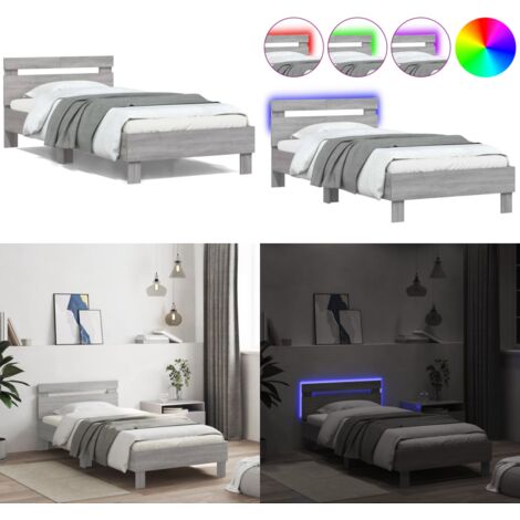 Estructura de cama cabecero luces LED gris Sonoma 100x200 cm - Luces LED - Estructura de cama