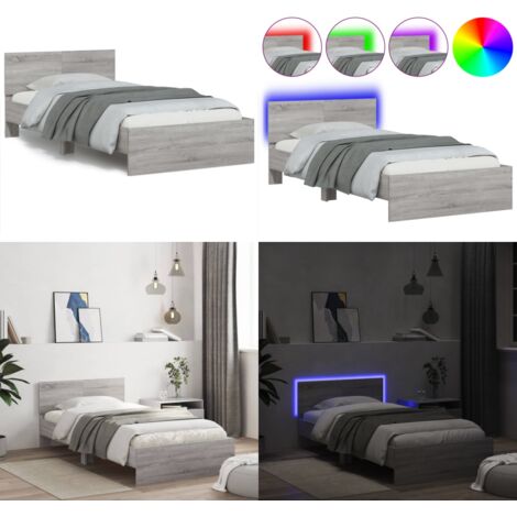 Estructura de cama cabecero luces LED gris Sonoma 100x200 cm - Luces LED - Estructura de cama