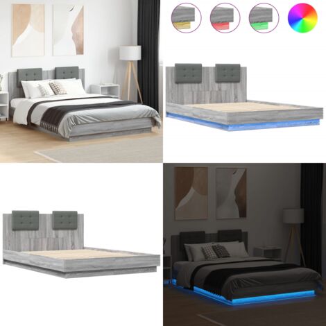 Estructura de cama cabecero luces LED gris Sonoma 120x200 cm - Luces LED - Estructura de cama