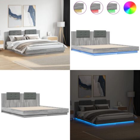 Estructura de cama cabecero luces LED gris Sonoma 160x200 cm - Luces LED - Estructura de cama