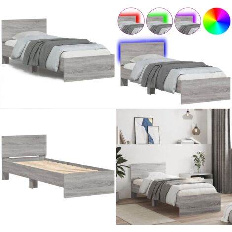 Estructura de cama cabecero luces LED gris Sonoma 75x190 cm - Luces LED - Estructura de cama