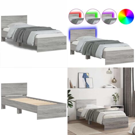 Estructura de cama cabecero luces LED gris Sonoma 90x190 cm - Cabecero de cama - Luces LED
