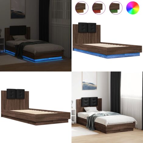 Estructura de cama cabecero luces LED marrón roble 75x190 cm - Luces LED - Estructura de cama