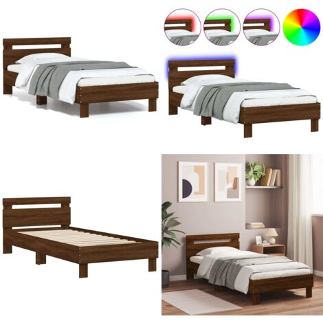 Estructura de cama cabecero luces LED marrón roble 75x190 cm - Luces LED - Estructura de cama