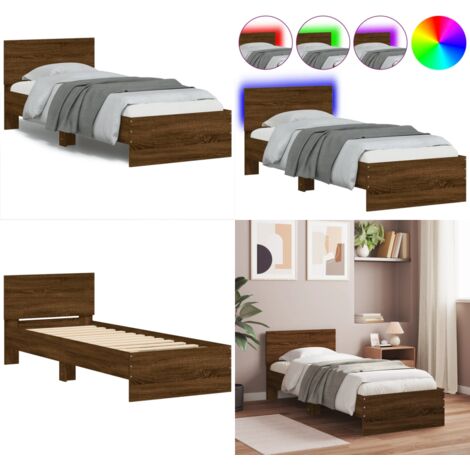 Estructura de cama cabecero luces LED marrón roble 75x190 cm - Luces LED - Estructura de cama