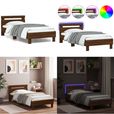 Estructura de cama cabecero luces LED marrón roble 90x190 cm - Cabecero de cama - Luces LED