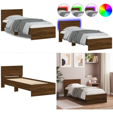 Estructura de cama cabecero luces LED marrón roble 90x190 cm - Cabecero de cama - Luces LED