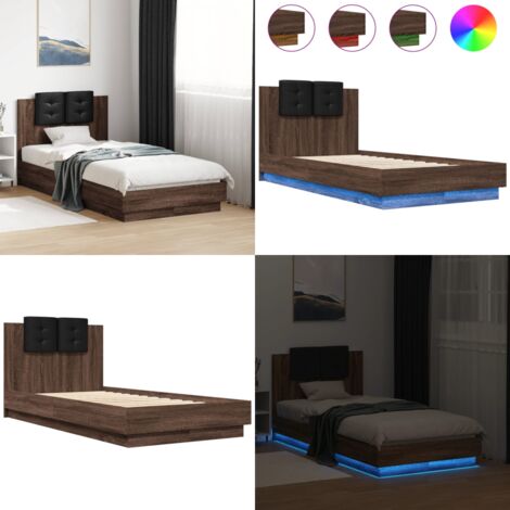 Estructura de cama cabecero luces LED marrón roble 90x190 cm - Luces LED - Estructura de cama