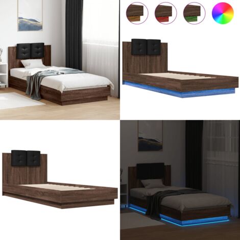 Estructura de cama cabecero luces LED roble marrón 100x200 cm - Luces LED - Estructura de cama
