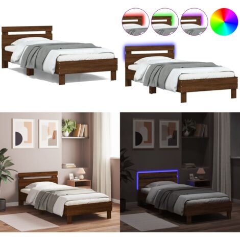 Estructura de cama cabecero luces LED roble marrón 100x200 cm - Luces LED - Estructura de cama