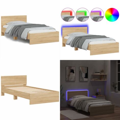 Estructura de cama cabecero luces LED roble Sonoma 100x200 cm - Luces LED - Estructura de cama