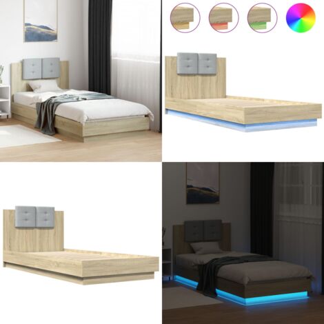 Estructura de cama cabecero luces LED roble Sonoma 100x200 cm - Luces LED - Estructura de cama