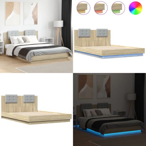 Estructura de cama cabecero luces LED roble Sonoma 120x200 cm - Luces LED - Estructura de cama