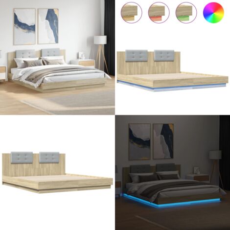 Estructura de cama cabecero luces LED roble Sonoma 160x200 cm - Luces LED - Estructura de cama