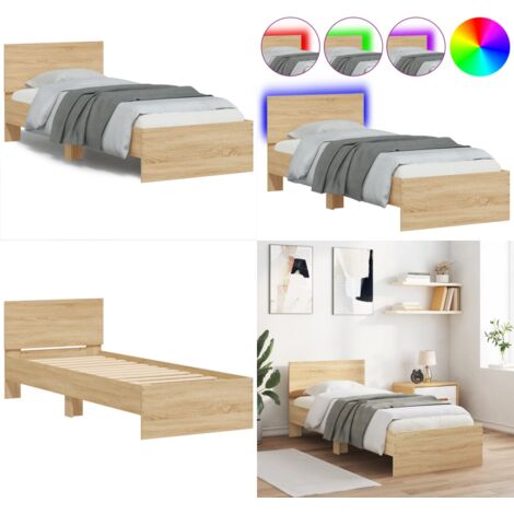 Estructura de cama cabecero luces LED roble Sonoma 75x190 cm - Luces LED - Estructura de cama