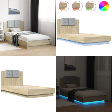 Estructura de cama cabecero luces LED roble Sonoma 75x190 cm - Luces LED - Estructura de cama