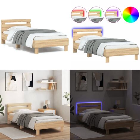 Estructura de cama cabecero luces LED roble Sonoma 90x200 cm - Luces LED - Estructura de cama
