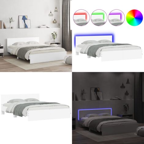 Estructura de cama cabecero y luces LED blanca 160x200 cm - Estructura de cama - Cabecero de cama