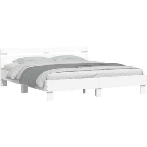 Estructura de cama cabecero y luces LED blanca 160x200 cm vidaXL