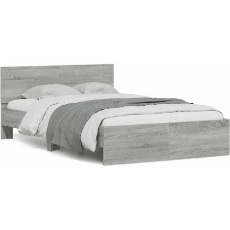 Estructura de cama cabecero y luces LED gris  135x190 cm