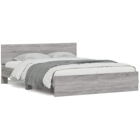 Estructura de cama cabecero y luces LED gris 150x200 cm