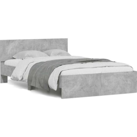 Estructura de cama cabecero y luces LED gris hormigón 135x190cm