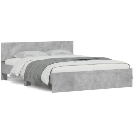 Estructura de cama cabecero y luces LED gris hormigón 150x200cm