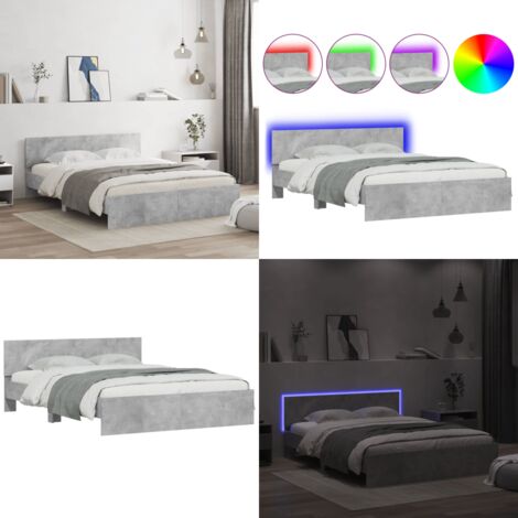 Estructura de cama cabecero y luces LED gris hormigón 160x200cm - Estructura de cama - Cabecero de cama