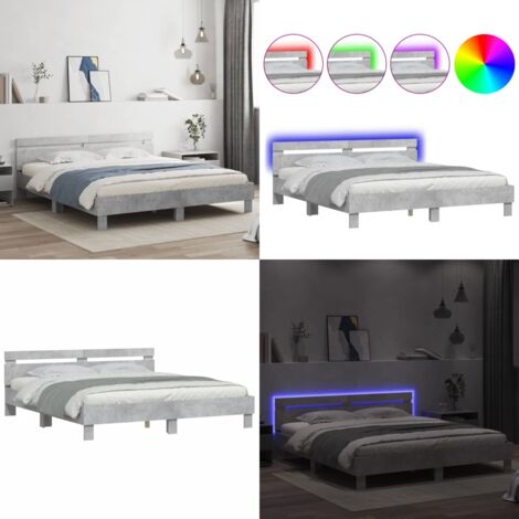 Estructura de cama cabecero y luces LED gris hormigón 180x200cm - Estructura de cama - Cabecero de cama
