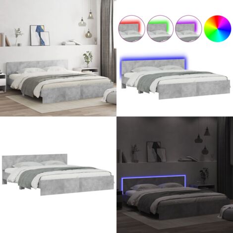 Estructura de cama cabecero y luces LED gris hormigón 180x200cm - Estructura de cama - Cabecero de cama