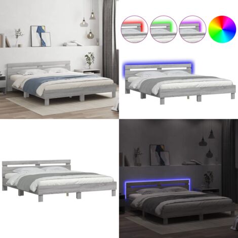 Estructura de cama cabecero y luces LED gris Sonoma 160x200 cm - Estructura de cama - Cabecero de cama