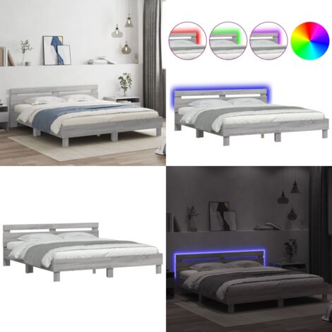 Estructura de cama cabecero y luces LED gris Sonoma 180x200 cm - Estructura de cama - Cabecero de cama