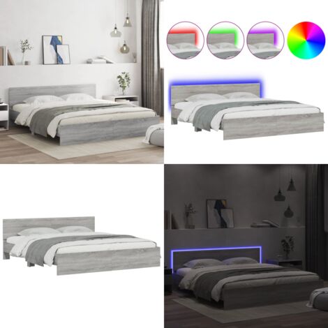 Estructura de cama cabecero y luces LED gris Sonoma 180x200 cm - Estructura de cama - Cabecero de cama