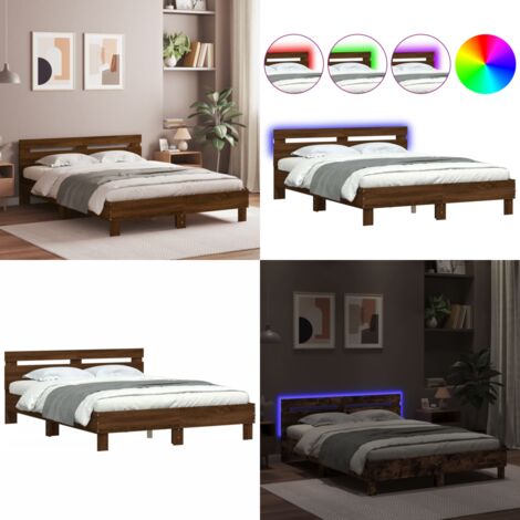 Estructura de cama cabecero y luces LED marrón roble 150x200 cm - Estructura de cama - Cabecero de cama