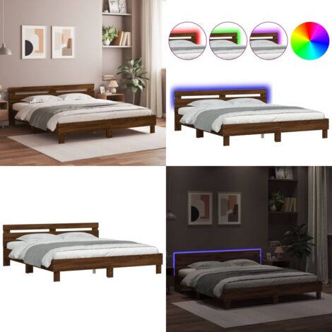 Estructura de cama cabecero y luces LED marrón roble 160x200 cm - Estructura de cama - Cabecero de cama