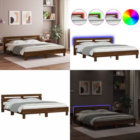Estructura de cama cabecero y luces LED marrón roble 180x200 cm - Estructura de cama - Cabecero de cama