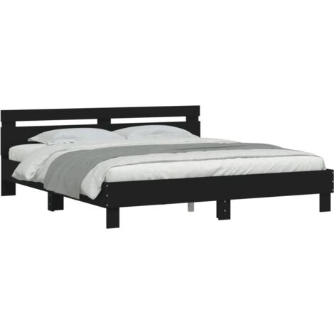 Estructura de cama cabecero y luces LED negra160x200 cm vidaXL