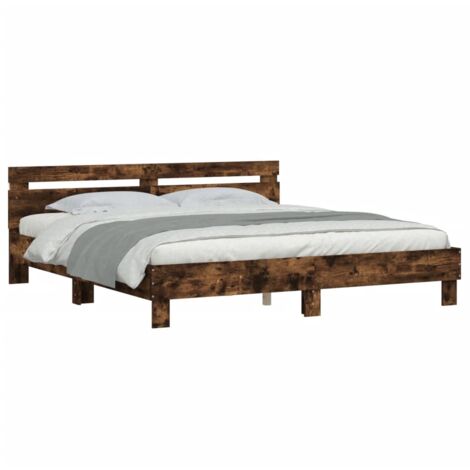 Estructura de cama cabecero y luces LED roble ahumado 160x200cm vidaXL