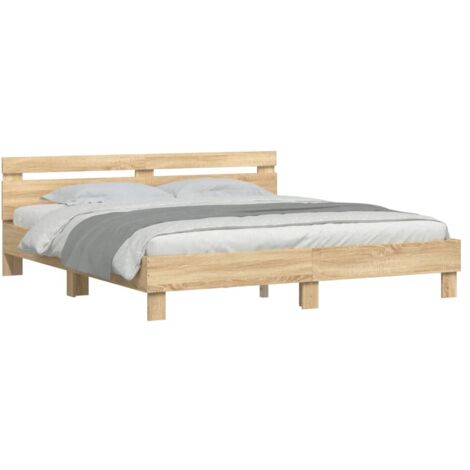 Estructura de cama cabecero y luces LED roble Sonoma 160x200 cm vidaXL