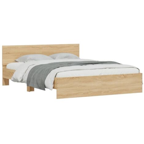 Estructura de cama cabecero y luces LED roble Sonoma 160x200 cm vidaXL