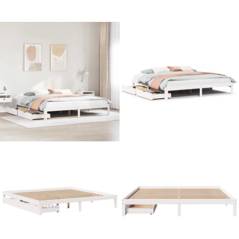 Estructura de cama cajones madera maciza pino blanco 180x200 cm - Cajón bajo cama - Estructura de cama