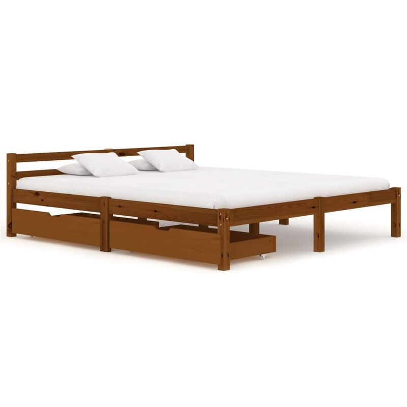 

vidaXL Madera Maciza Pino Estructura de Cama con 2 Cajones Marrón Miel 160x200 cm - Marrón