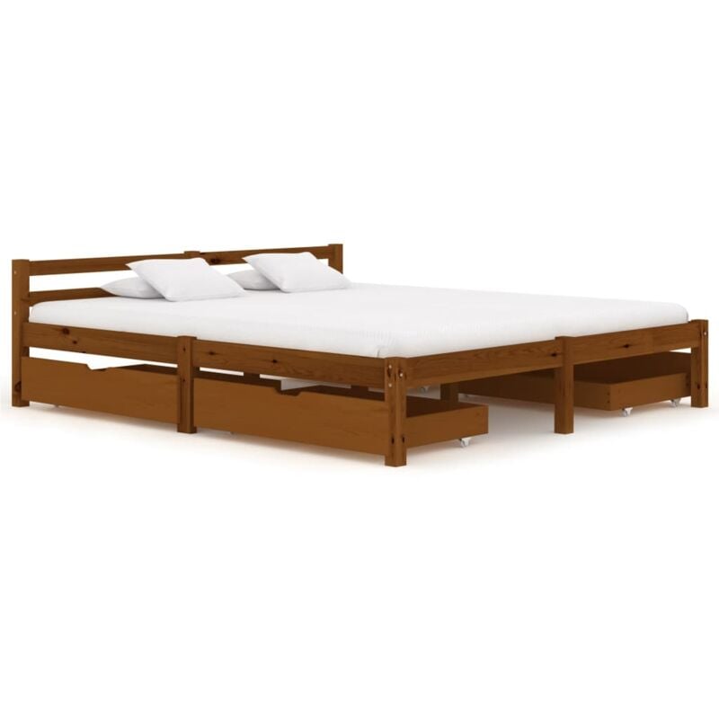 

vidaXL Madera Maciza Pino Estructura de Cama con 4 Cajones Marrón Miel 160x200 cm - Marrón