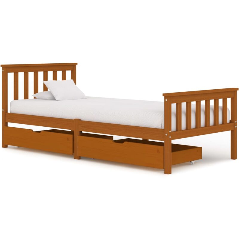 

vidaXL Madera Maciza Pino Estructura de Cama con 2 Cajones Marrón Miel 100x200 cm - Marrón