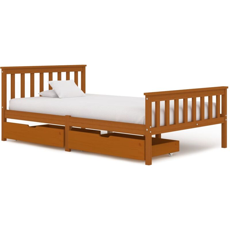 

vidaXL Madera Maciza Pino Estructura de Cama con 2 Cajones Marrón Miel 120x200 cm - Marrón