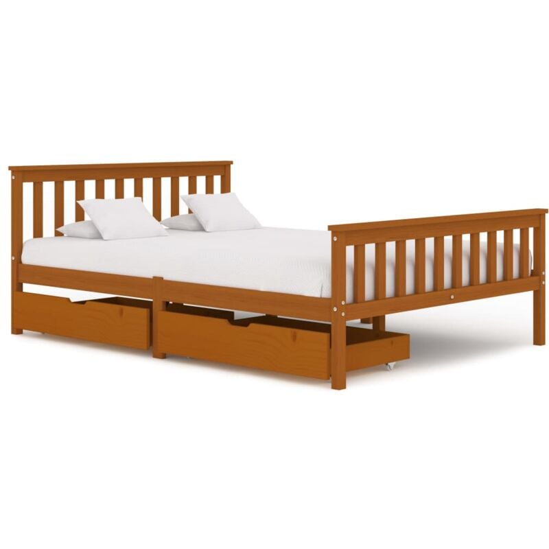 

vidaXL Madera Maciza Pino Estructura de Cama con 2 Cajones Marrón Miel 140x200 cm - Marrón