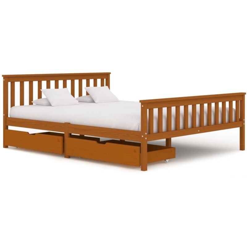 

vidaXL Madera Maciza Pino Estructura de Cama con 2 Cajones Marrón Miel 160x200 cm - Marrón