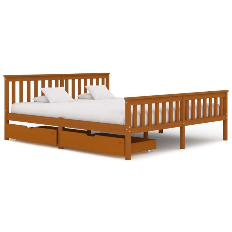 

vidaXL Madera Maciza Pino Estructura de Cama con 2 Cajones Marrón Miel 180x200 cm - Marrón