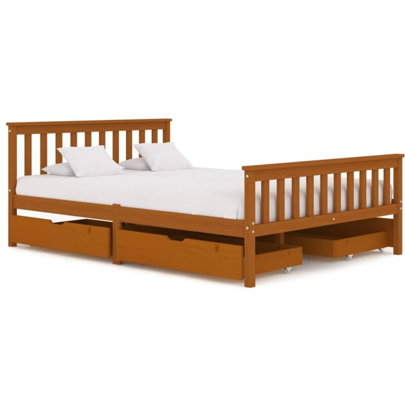 

vidaXL Madera Maciza Pino Estructura de Cama con 4 Cajones Marrón Miel 140x200 cm - Marrón