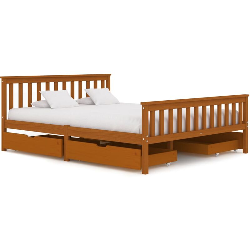 

vidaXL Madera Maciza Pino Estructura de Cama con 4 Cajones Marrón Miel 160x200 cm - Marrón